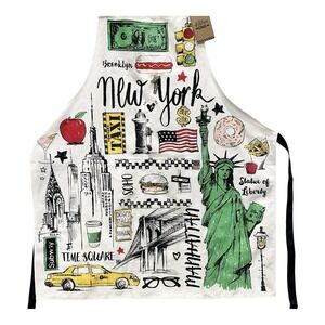 New York Apron Statue Of Liberty New Kitchen Chic Money Hot Dog Taxi Pins NWT